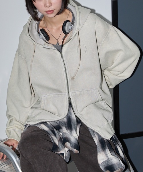 セール】ヴィンテージ加工サークルロゴ刺繍 ダブルジップパーカー