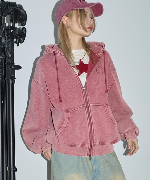 Anchor Smith（アンカー スミス）の「ヴィンテージ加工サークルロゴ刺繍 ダブルジップパーカー（パーカー・レディース・ブラック/ワイン/ブラウン/ネイビー/チャコール/ライトグレー/杢グレー・M/L）」の9枚目の写真