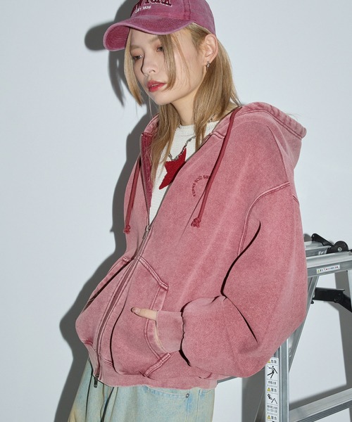 Anchor Smith（アンカー スミス）の「ヴィンテージ加工サークルロゴ刺繍 ダブルジップパーカー（パーカー・レディース・ブラック/ワイン/ブラウン/ネイビー/チャコール/ライトグレー/杢グレー・M/L）」の11枚目の写真