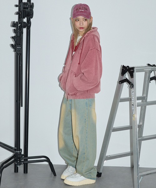 Anchor Smith（アンカー スミス）の「ヴィンテージ加工サークルロゴ刺繍 ダブルジップパーカー（パーカー・レディース・ブラック/ワイン/ブラウン/ネイビー/チャコール/ライトグレー/杢グレー・M/L）」の15枚目の写真