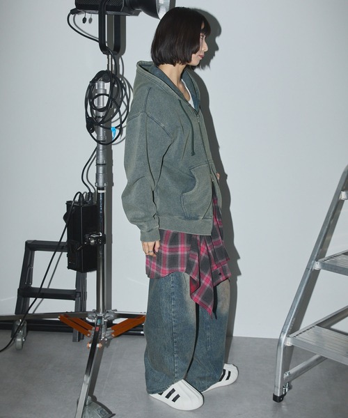 Anchor Smith（アンカー スミス）の「ヴィンテージ加工サークルロゴ刺繍 ダブルジップパーカー（パーカー・レディース・ブラック/ワイン/ブラウン/ネイビー/チャコール/ライトグレー/杢グレー・M/L）」の22枚目の写真