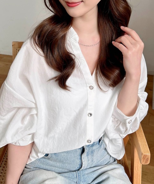 INGNI（イング）の「【7分袖】多種ボタン後ろレースアップタケノコタックシャツ（シャツ/ブラウス・レディース・イエロー/サックスブルー系8/ネイビー系2/オフホワイト/ライトグリーン系8/ブラック系1/イエロー系その他5・M）」の2枚目の写真