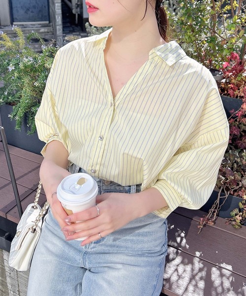 INGNI（イング）の「【7分袖】多種ボタン後ろレースアップタケノコタックシャツ（シャツ/ブラウス・レディース・イエロー/サックスブルー系8/ネイビー系2/オフホワイト/ライトグリーン系8/ブラック系1/イエロー系その他5・M）」の7枚目の写真