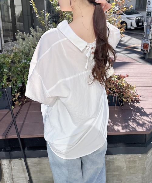 INGNI（イング）の「【7分袖】多種ボタン後ろレースアップタケノコタックシャツ（シャツ/ブラウス・レディース・イエロー/サックスブルー系8/ネイビー系2/オフホワイト/ライトグリーン系8/ブラック系1/イエロー系その他5・M）」の10枚目の写真