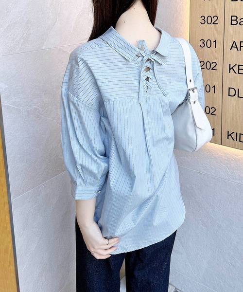 INGNI（イング）の「【7分袖】多種ボタン後ろレースアップタケノコタックシャツ（シャツ/ブラウス・レディース・イエロー/サックスブルー系8/ネイビー系2/オフホワイト/ライトグリーン系8/ブラック系1/イエロー系その他5・M）」の20枚目の写真