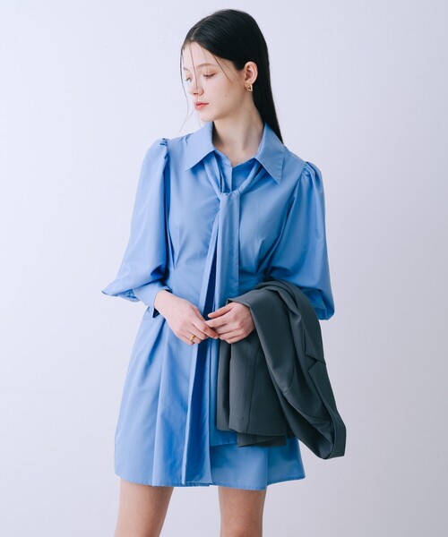 GLOW掲載】マルチWAYリボン付きウエストタックミニワンピース 秋服