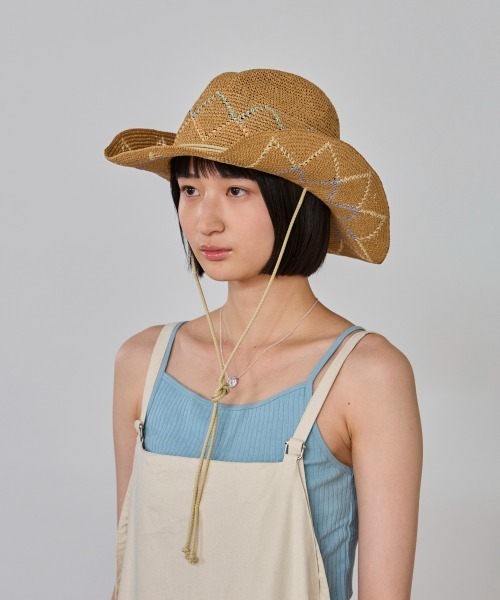 OVERRIDE（オーバーライド）の「OVERRIDE  PAPER CROCHET ZIG-ZAG HAT / オーバーライド（ハット・レディース・ベージュ/ブラック・58cm）」の2枚目の写真