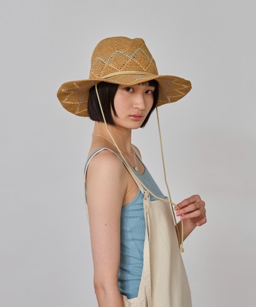 OVERRIDE（オーバーライド）の「OVERRIDE  PAPER CROCHET ZIG-ZAG HAT / オーバーライド（ハット・レディース・ベージュ/ブラック・58cm）」の14枚目の写真