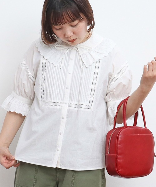 ★めんめん★child woman レースピンタック 5分袖ブラウス AMBIDEX Store ○新レース・ブロード ピンタック 5分袖ブラウス