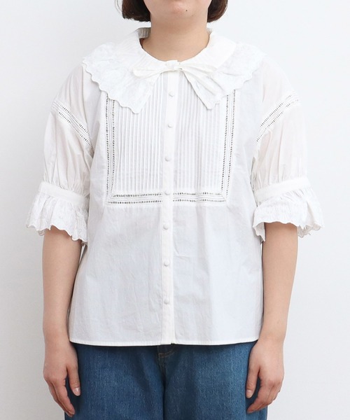 Dot&Stripes CHILD WOMAN(ドットアンドストライプス チャイルドウーマン)の「ブロード レースピンタック5分袖ブラウス(シャツ/ブラウス・レディース・ホワイト・FREE)」の14枚目の写真