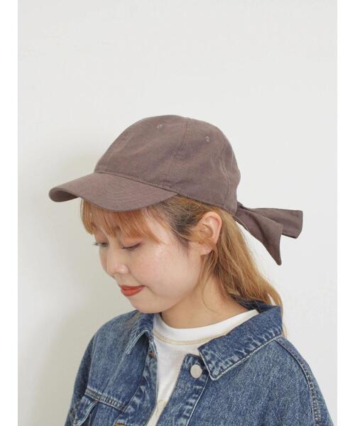 Samansa Mos2（サマンサ モスモス）の「【UVカット/消臭効果】バックリボンアソートキャップ（ハット・レディース・ブラック/キナリ/ベージュ/ブラウン・F）」の4枚目の写真