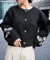 刺繍デザイン ブラック 長袖カーディガン 刺繍デザイン ブラック 長袖カーディガン
