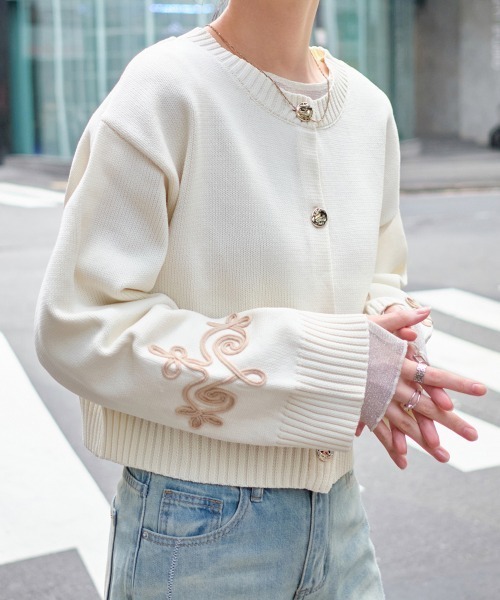 Rejoule（リジュール）の「コード刺繍 スポンディッシュニットカーディガン（カーディガン/ボレロ・レディース・ブラック/アイボリー/ライトピンク・FREE）」の6枚目の写真
