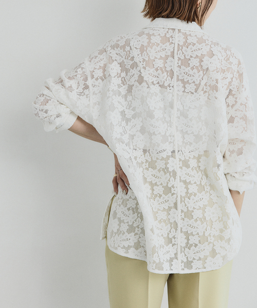 新品未使用 スピック&スパン Spick&Span レース オープンカラーシャツ Spick＆Span ブラウス シャツ レースオープンカラーシャツ