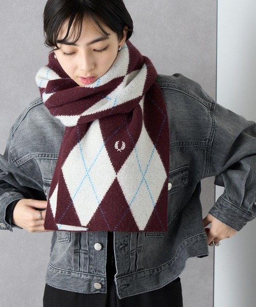 FRED PERRY（フレッドペリー）の「【FRED PERRY】BRUSHED ARGYLE SCARF アーガイルニットマフラー ギフト プレゼント C1133（マフラー・メンズ・アイボリー/ブラック・FREE）」の12枚目の写真