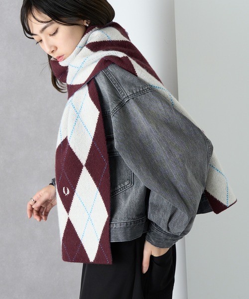 FRED PERRY（フレッドペリー）の「【FRED PERRY】BRUSHED ARGYLE SCARF アーガイルニットマフラー ギフト プレゼント C1133（マフラー・メンズ・アイボリー/ブラック・FREE）」の14枚目の写真