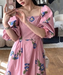 【Dolce&Gabbana】ワンピース 花柄 スクエアネック 長袖 ピンク スクエアネック」に該当するワンピース（ピンク/桃色系