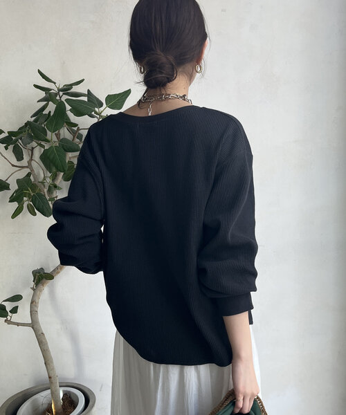 DouDou(ドゥドゥ)の「ワッフルヘンリー(Tシャツ/カットソー・レディース・ホワイト/グレー/チャコールグレー・FREE)」の12枚目の写真