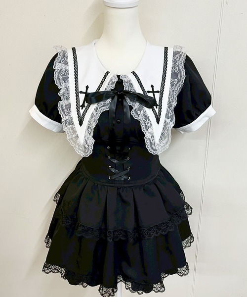 MA*RS(アメーバーマーズ)の「クロス刺繍3段フリルセットアップ 2点SET(セットアップ・レディース・グレー/ブラック/ブラック×ホワイト/チャコールグレー/ブラック×ブラック/ホワイト×ブラック・FREE/LARGE)」の16枚目の写真