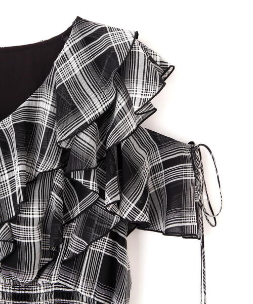 セール】◇シアーチェックボリュームフリルワンピース（ワンピース