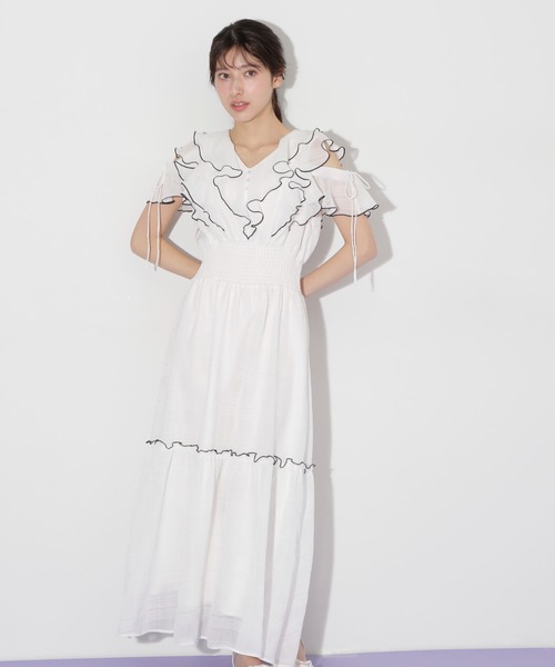 JILL by JILL STUART（ジルバイジルスチュアート）の「◇シアーチェックボリュームフリルワンピース（ワンピース・レディース・ホワイト/ブラック系その他/ピンク系その他・FREE）」の14枚目の写真