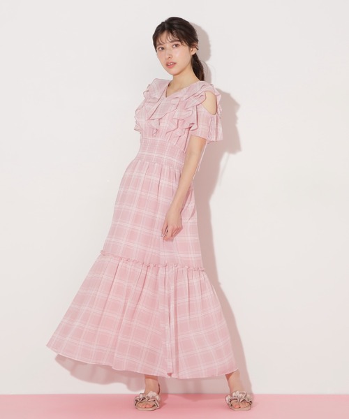◇シアーチェックボリュームフリルワンピース（ワンピース）｜JILL by