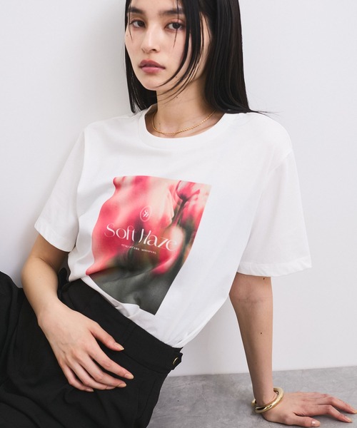 【接触冷感】フラワー発泡プリントTシャツ セール】【接触冷感】フラワーフォト＆ロゴTシャツ（Tシャツ