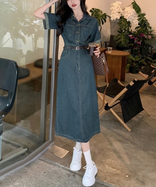BLANC FICELLE(ブランフィセル)の「少し薄手のデニム 半袖 ワンピース(ワンピース・レディース・インディゴブルー・S/M/L)」の10枚目の写真