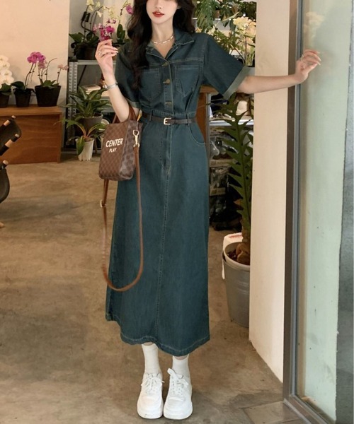 BLANC FICELLE(ブランフィセル)の「少し薄手のデニム 半袖 ワンピース(ワンピース・レディース・インディゴブルー・S/M/L)」の13枚目の写真