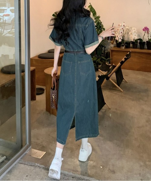 BLANC FICELLE(ブランフィセル)の「少し薄手のデニム 半袖 ワンピース(ワンピース・レディース・インディゴブルー・S/M/L)」の15枚目の写真