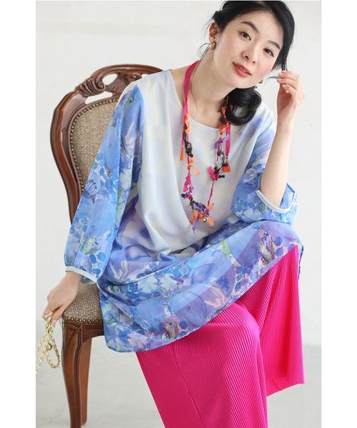 cawaii(カワイイ)の「華のあるオシャレを 素敵なわたし チュニック(チュニック・レディース・グレー/ブルー・FREE)」の3枚目の写真