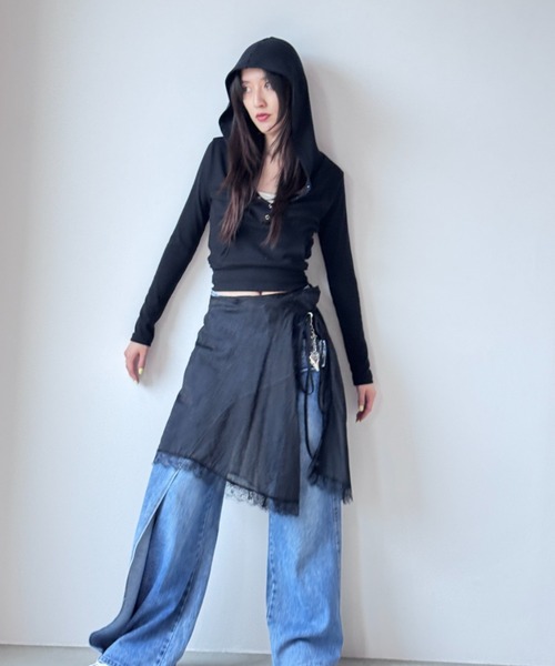 Y2K SYNAPSE FACTORY(ワイツーケー シナプスファクトリー)の「【前ポケット付き】リブ ソフトフーディTOPS(Tシャツ/カットソー・レディース・ブラック/ホワイト/ベージュ・FREE)」の21枚目の写真