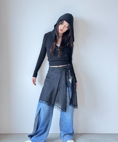 Y2K SYNAPSE FACTORY(ワイツーケー シナプスファクトリー)の「【前ポケット付き】リブ ソフトフーディTOPS(Tシャツ/カットソー・レディース・ブラック/ホワイト/ベージュ・FREE)」の20枚目の写真