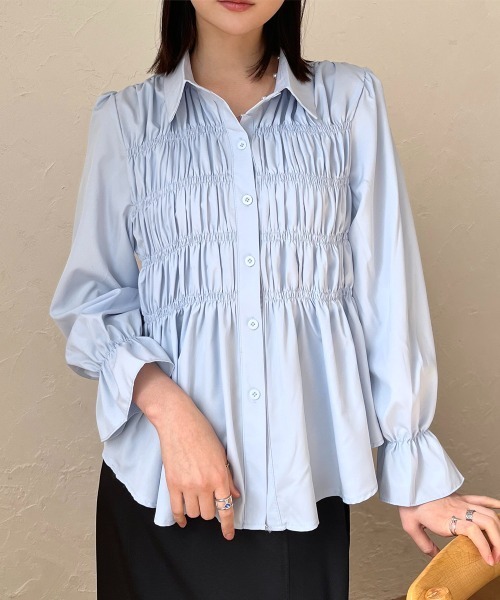セール】フロントシャーリングデザインシャツ（シャツ/ブラウス