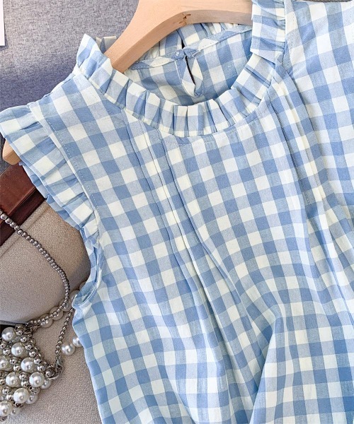 セール】チェック柄フリルブラウス（シャツ/ブラウス）｜AsheKsha