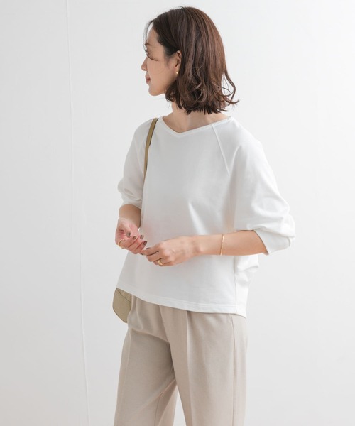URBAN RESEARCH DOORS(アーバンリサーチドアーズ)の「『UR GREEN』ミニ裏毛ラグランプルオーバー(Tシャツ/カットソー・レディース・ピンク/オフホワイト/ブラック・MEDIUM)」の5枚目の写真