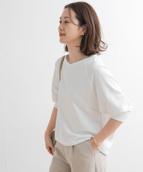 URBAN RESEARCH DOORS(アーバンリサーチドアーズ)の「『UR GREEN』ミニ裏毛ラグランプルオーバー(Tシャツ/カットソー・レディース・ピンク/オフホワイト/ブラック・MEDIUM)」の6枚目の写真