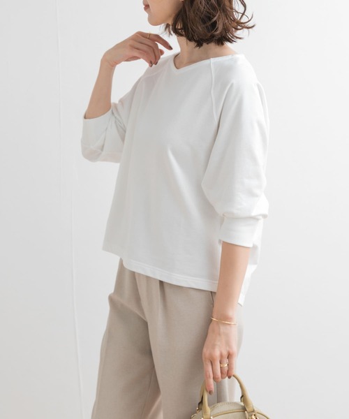 URBAN RESEARCH DOORS(アーバンリサーチドアーズ)の「『UR GREEN』ミニ裏毛ラグランプルオーバー(Tシャツ/カットソー・レディース・ピンク/オフホワイト/ブラック・MEDIUM)」の9枚目の写真