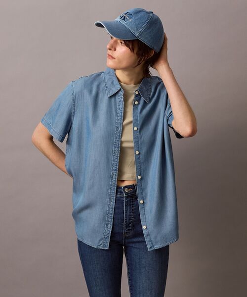 TICCA★バンドカラーテンセルデニムシャツ 美品✨ TICCA テンセルデニムシャツ バンドカラーライトブルー