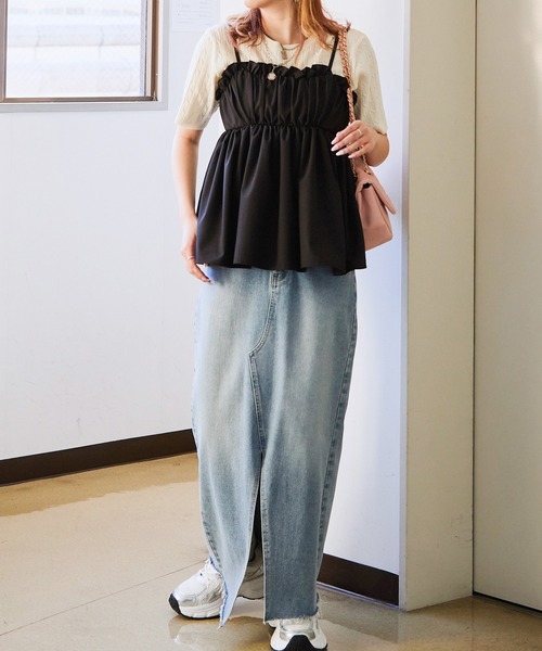 MECRE フリルキャミソール ブラック F LAKOLE キャミソール レースフリルキャミ / 142962 : ZOZOTOWN