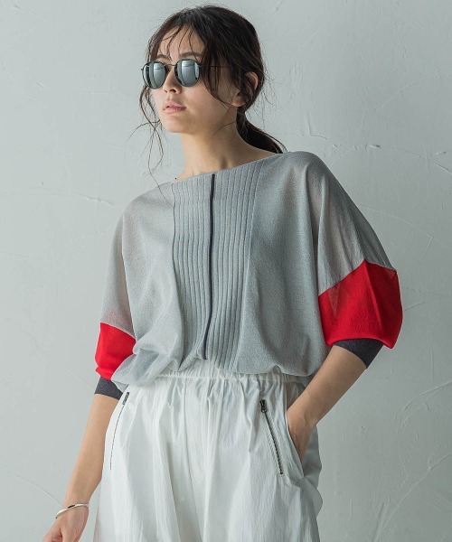 MAYSON GREY（メイソングレイ）の「バイカラースリーブニットプルオーバー≪手洗い可能≫（ニット/セーター・レディース・ブルー系その他/グレー系その他/ホワイト系その他・M）」の3枚目の写真