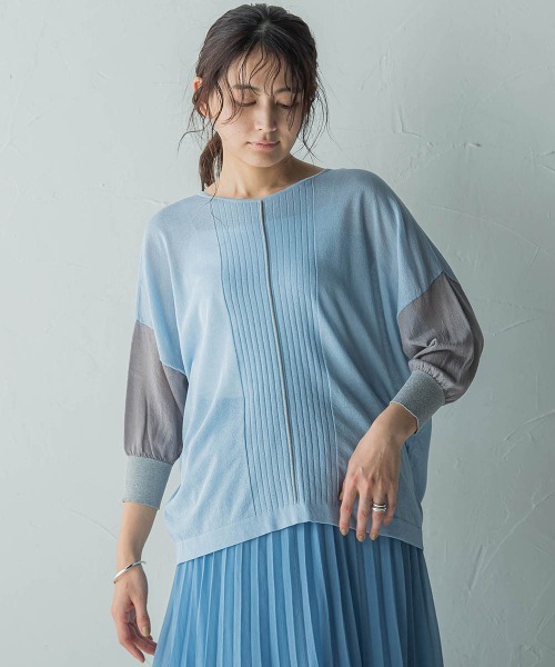 MAYSON GREY（メイソングレイ）の「バイカラースリーブニットプルオーバー≪手洗い可能≫（ニット/セーター・レディース・ブルー系その他/グレー系その他/ホワイト系その他・M）」の9枚目の写真