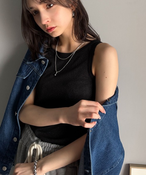 classicalelf(クラシカルエルフ)の「大人お洒落はさりげなくきらめくラメ◎ラメ入りアメスリテレコタンクトップ(タンクトップ・レディース・シルバー/ブラック/ホワイト/チャコール・LARGE/MEDIUM/SMALL/X-LARGE)」の20枚目の写真