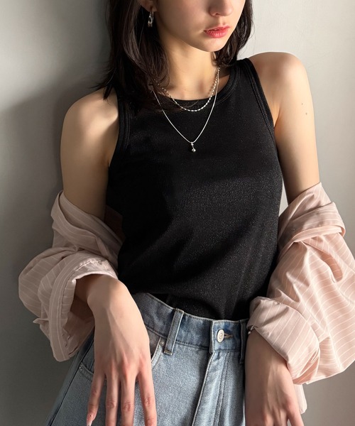 classicalelf(クラシカルエルフ)の「大人お洒落はさりげなくきらめくラメ◎ラメ入りアメスリテレコタンクトップ(タンクトップ・レディース・シルバー/ブラック/ホワイト/チャコール・LARGE/MEDIUM/SMALL/X-LARGE)」の7枚目の写真