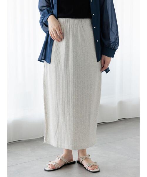 Te chichi TERRASSE(テチチテラス)の「【選べる着丈】ゴム編みナロースカート(スカート・レディース・チャコールグレー/オフホワイト/ブルー/ブラック/レッド・フリー(L)/フリー(M))」の2枚目の写真