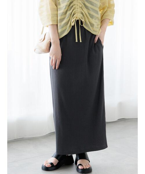 Te chichi TERRASSE(テチチテラス)の「【選べる着丈】ゴム編みナロースカート(スカート・レディース・チャコールグレー/オフホワイト/ブルー/ブラック/レッド・フリー(L)/フリー(M))」の1枚目の写真