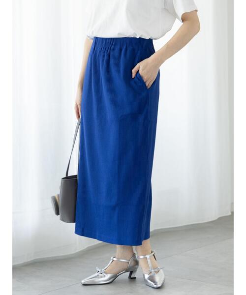 Te chichi TERRASSE(テチチテラス)の「【選べる着丈】ゴム編みナロースカート(スカート・レディース・チャコールグレー/オフホワイト/ブルー/ブラック/レッド・フリー(L)/フリー(M))」の4枚目の写真