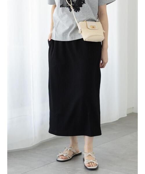 Te chichi TERRASSE(テチチテラス)の「【選べる着丈】ゴム編みナロースカート(スカート・レディース・チャコールグレー/オフホワイト/ブルー/ブラック/レッド・フリー(L)/フリー(M))」の3枚目の写真