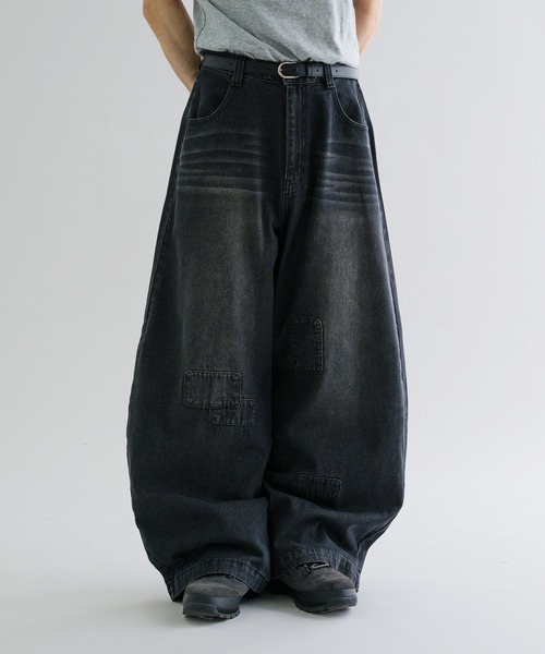 EPNK】Patchwork curve denim pants / パッチワークカーブデニム