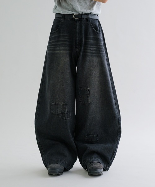 デニム　パッチワーク EPNK】Patchwork curve denim pants / パッチワークカーブデニム